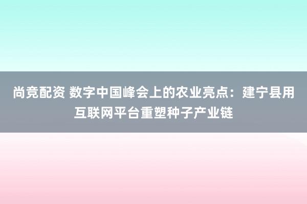尚竞配资 数字中国峰会上的农业亮点：建宁县用互联网平台重塑种子产业链